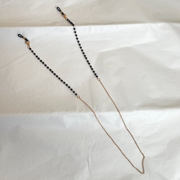 Eyeglass Holder Chain Black Beaded & Gold - Picture 3 of 12